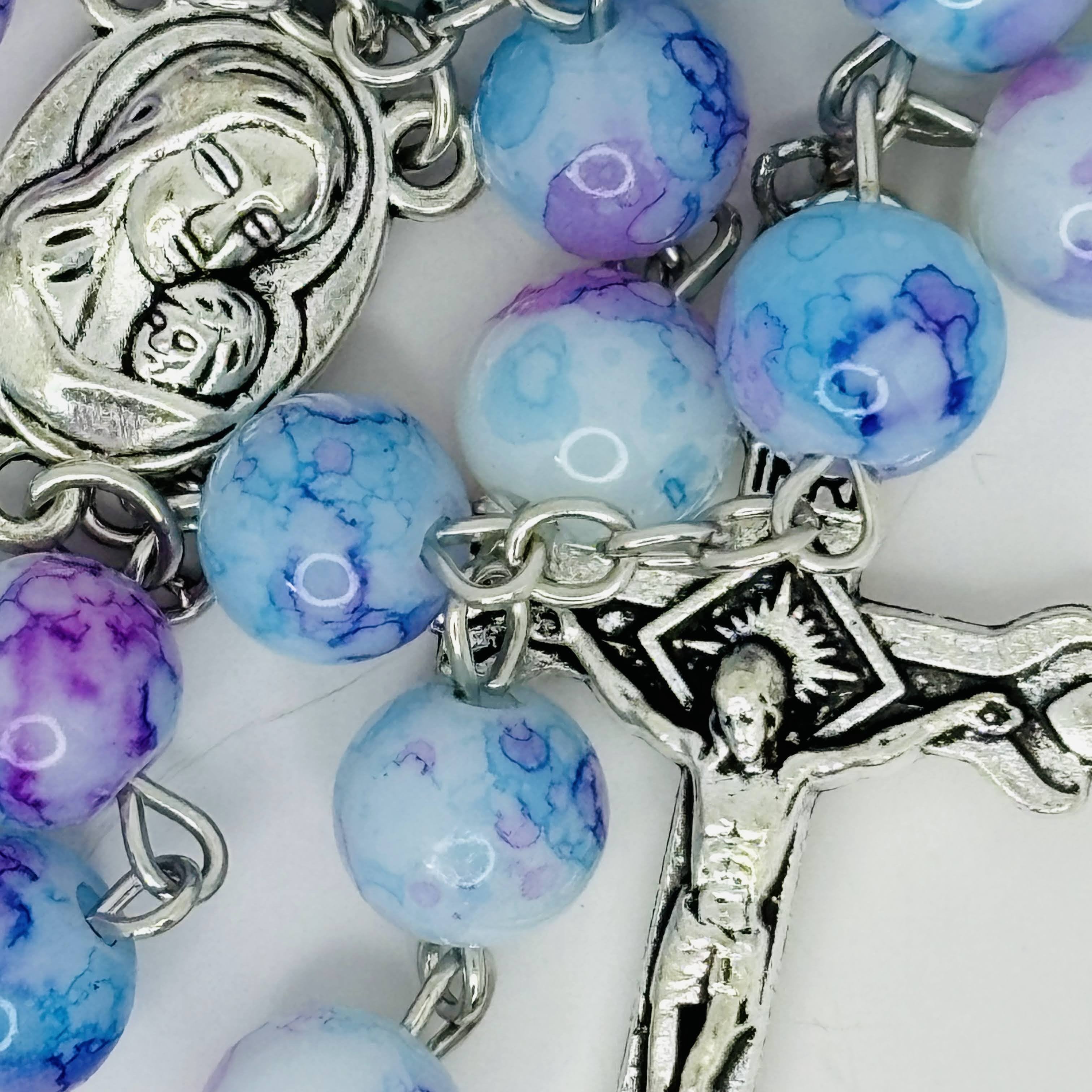 Rosary Uplifting  glass-like beads crafted from durable resin—silver-toned crucifix and Jerusalem medallion