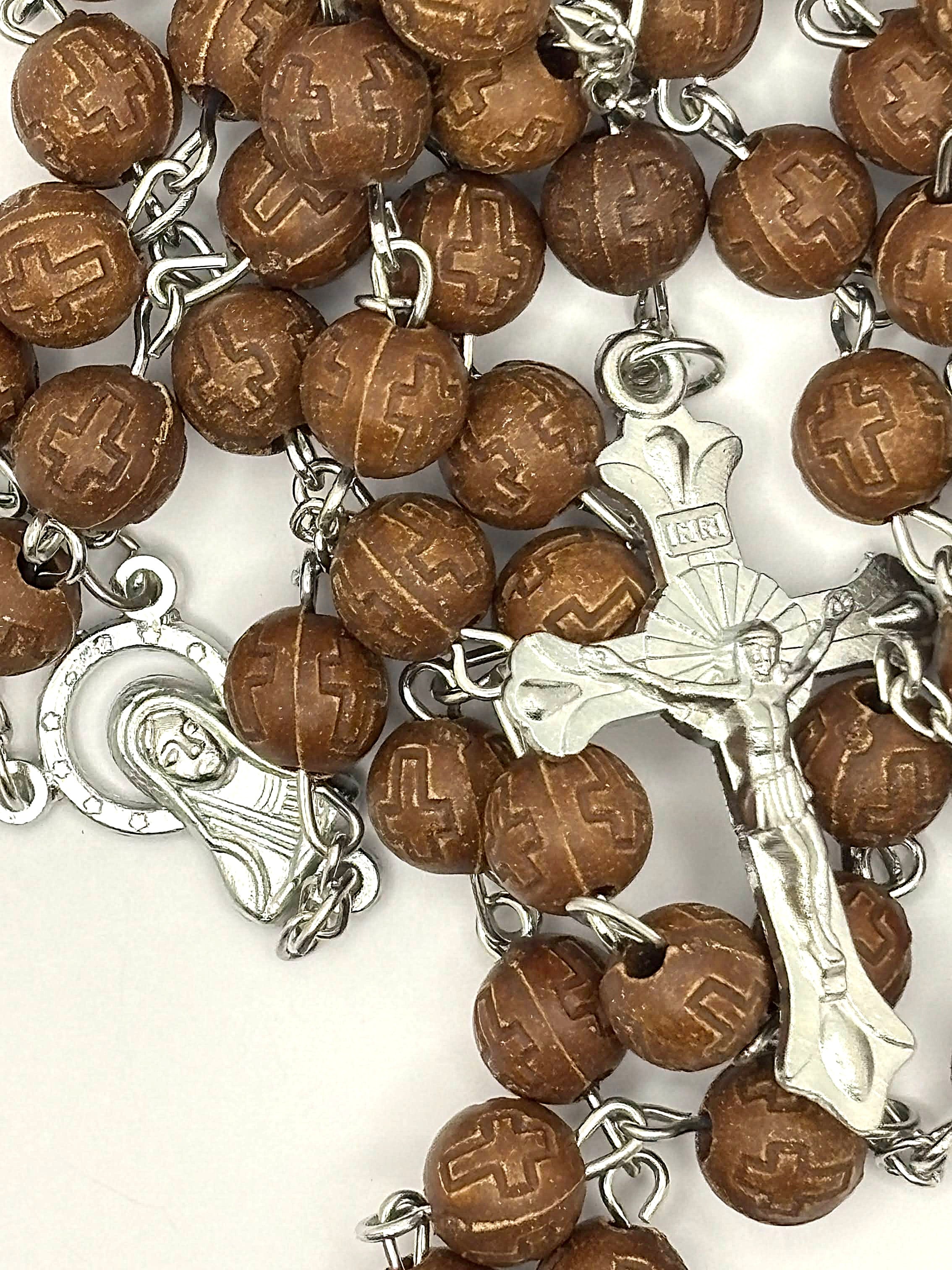 Rosary Uplifting beautifully crafted wood-like Plastic Beads Cross engraved