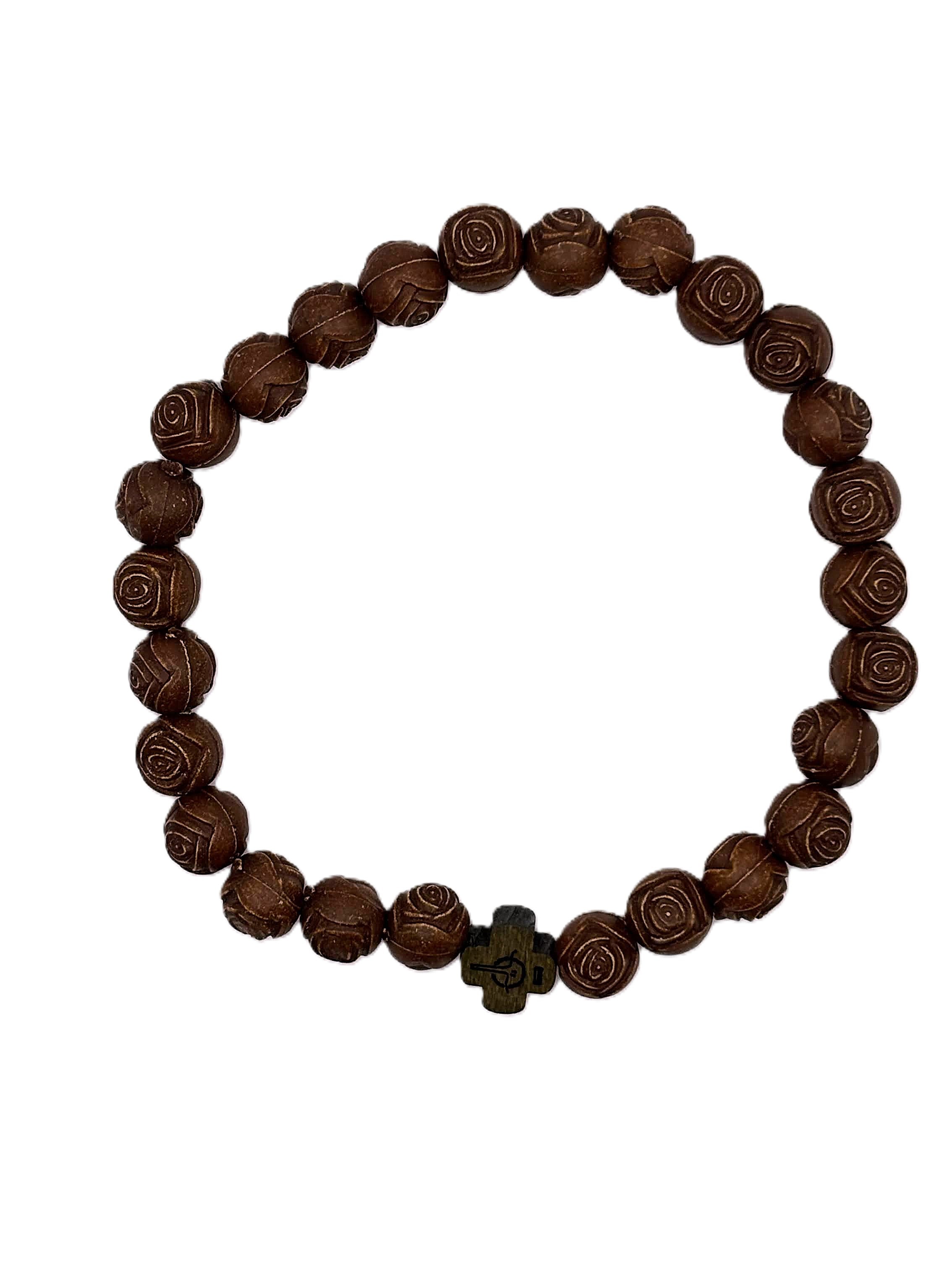 Uplifting Bracelet beautifully crafted wood-like Plastic Rose-Shaped Beads