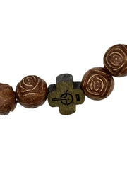 Uplifting Bracelet beautifully crafted wood-like Plastic Rose-Shaped Beads – deep walnut