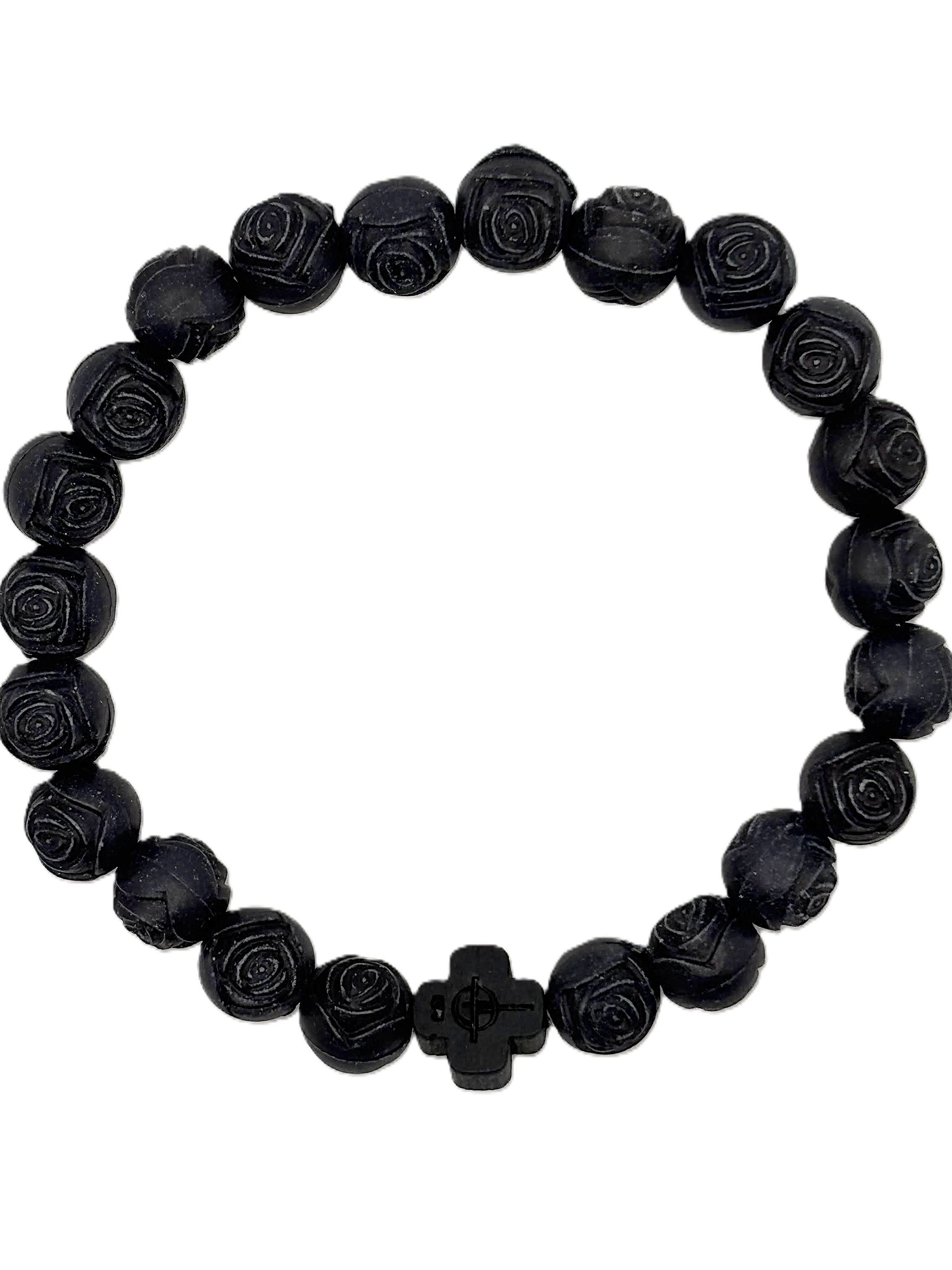 Uplifting Bracelet beautifully crafted wood-like Plastic Rose-Shaped Beads