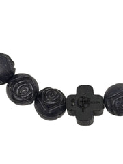 Uplifting Bracelet beautifully crafted wood-like Plastic Rose-Shaped Beads – Charcoil Black