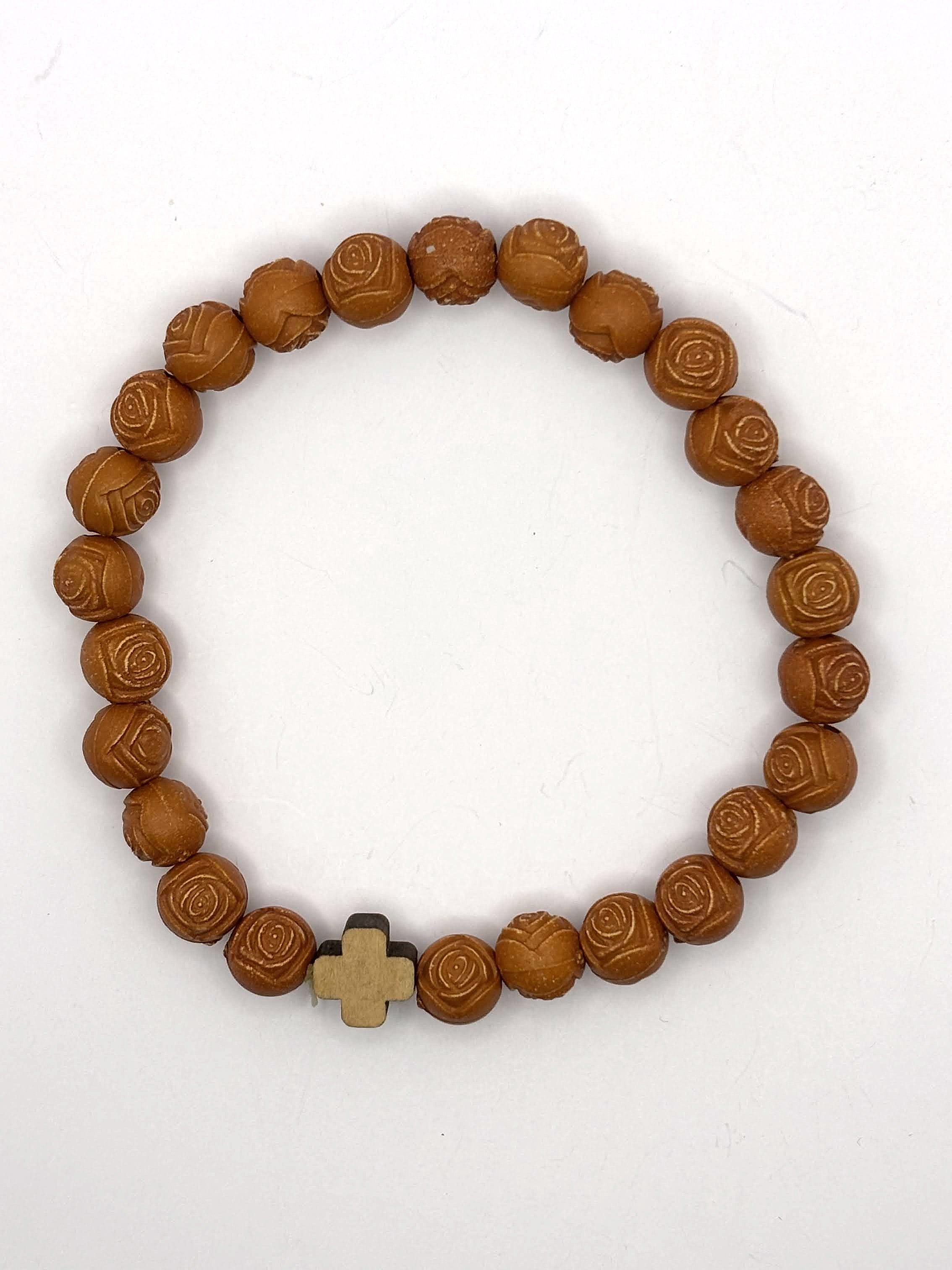 Uplifting Bracelet beautifully crafted wood-like Plastic Rose-Shaped Beads