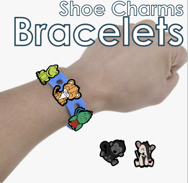 VBS Bracelet perfect for Rainforest Falls. Crocs Style Bracelete.  Soft touch PVC Charms and Silicone Bracelet