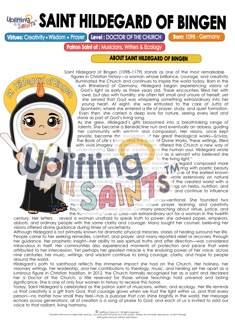 Saint Hildegard of Bingen DIGITAL DOWNLOAD UpliftingLilSaints