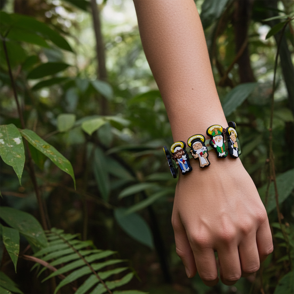 VBS Bracelet perfect for Rainforest Falls. Charms for shoes with holes Style Bracelete.  Soft touch PVC Charms and Silicone Bracelet featuring Uplifitng Lil Saints