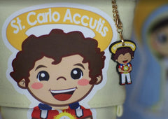 Telescopic Pencil bag canvas with Zipper, Uplifting Lil – Carlo Acutis with Lil Keychain