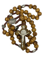 Rosary — uplifting St Benedict Medal with  crafted wooden beads
