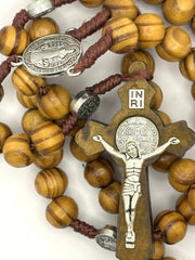 Rosary — uplifting St Benedict Medal with  crafted wooden beads